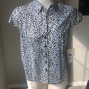 Jones New York Black & White Leopard Patterned Blouse NWT